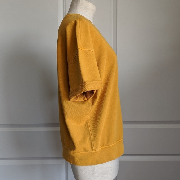 Frame Sweatshirt Short Sleeve Roll Cuffs Crew Pullover Faded Marigold L NWT - Picture 6 of 14